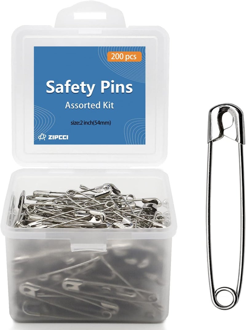 ZIPCCI 2 inch Safety Pins, 200Pcs Large Safety Pins Heavy Duty, Steel Wire - Image 1